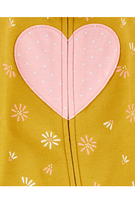 Pijama una pieza de algodón con pie y doble cierre estampa corazón Sin color