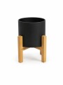 MACETA CERÁMICA M CON SOPORTE DE MADERA NEGRO
