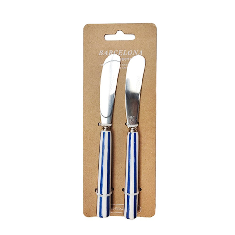 Set de 2 Espatulas para Untar Acero Inoxidable y Mango Rayas Azul