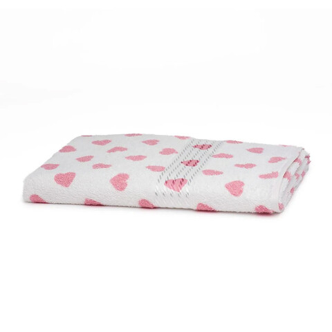 Toalla Baño Estampada Prisma 100% Algodón 70x140 cm Blanco / Corazón Rosa