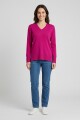 Sweater tejido escote en V FUCSIA
