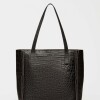 Shopper Vera En Cuero Graneado Croco Bridge Negro
