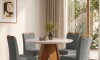 Juego De Comedor 4 Sillas Mesa Redonda - Celeste Beige / Gris