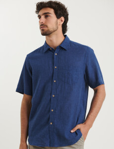 012265 CAMISA HARRINGTON LABEL Azul Piedra