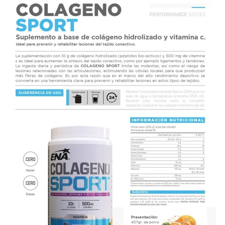 Colágeno Sport con Magnesio, Cúrcuma y Acido Hialurónico ENA 407 g Naranja