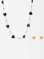 Set De Collar Con Pendientes Corazón - Acero Inoxidable azul