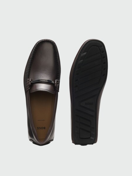 BOSS - Mocasines de cuero napa con herraje con logo Beige
