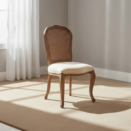 SILLA DE COMEDOR MADERA NATURAL-BEIGE ESTILO LUIS XV