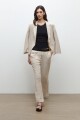 Pantalon lino cortes y godets beige melange