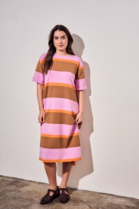 Vestido Tejido A Rayas Rosa