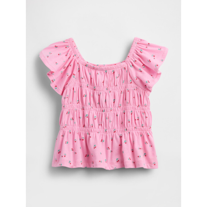 SS FLTR SMOCKED JSY TOP - MARCH PARISIAN PINK
