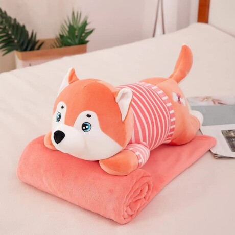 Perro peluche 60 cm. con manta rosa 260112 001