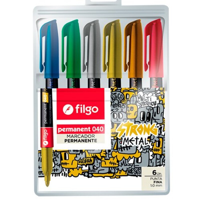 Marcador Permanente 040 Fino x6 Metalizado Filgo #MARCADOR FILGO PERMANENTE 040 FINO - ESTUCHE 6 METALIZADO