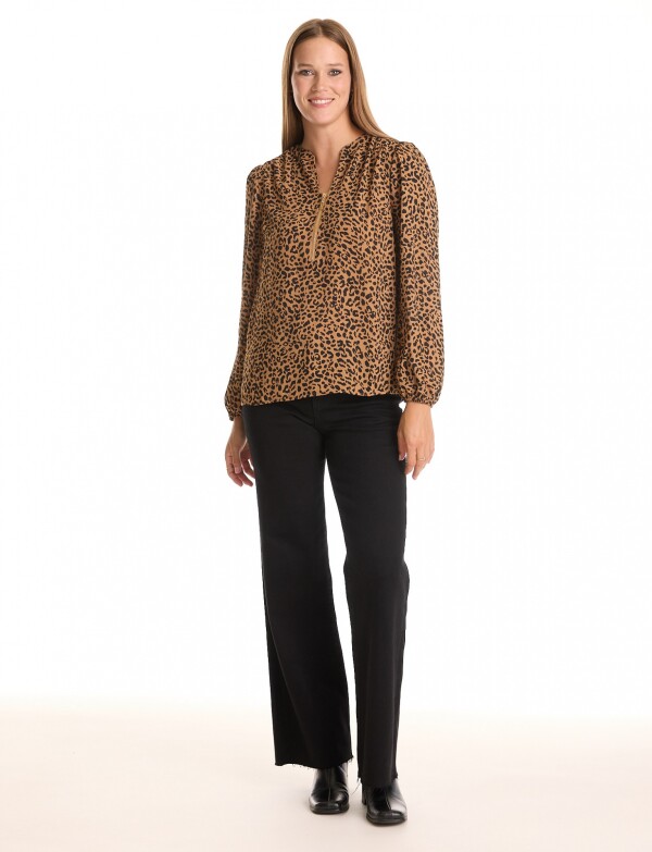 Blusa Zip Printed NEGRO/TOSTADO