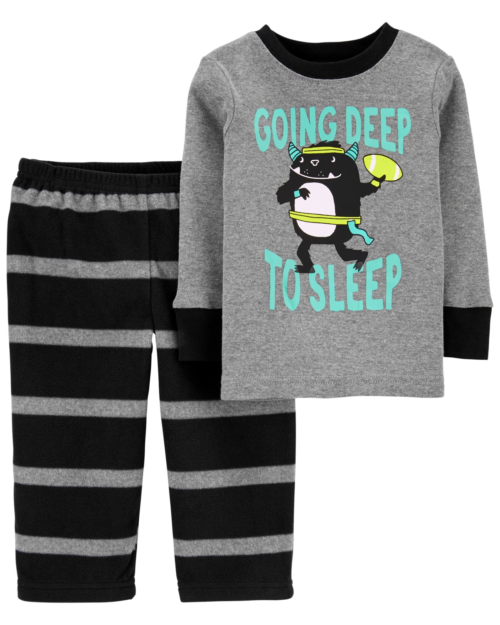 Pijama dos piezas pantalón de micropolar y remera de algodón diseño monstruos Sin color