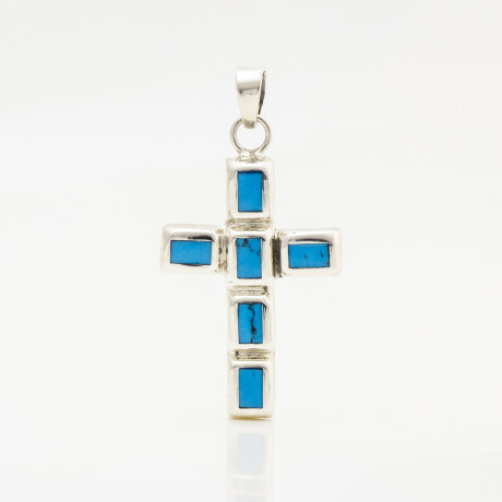Cruz religiosa de plata 900 con turquesa azul, 3.5cm*3cm. Cruz religiosa de plata 900 con turquesa azul, 3.5cm*3cm.