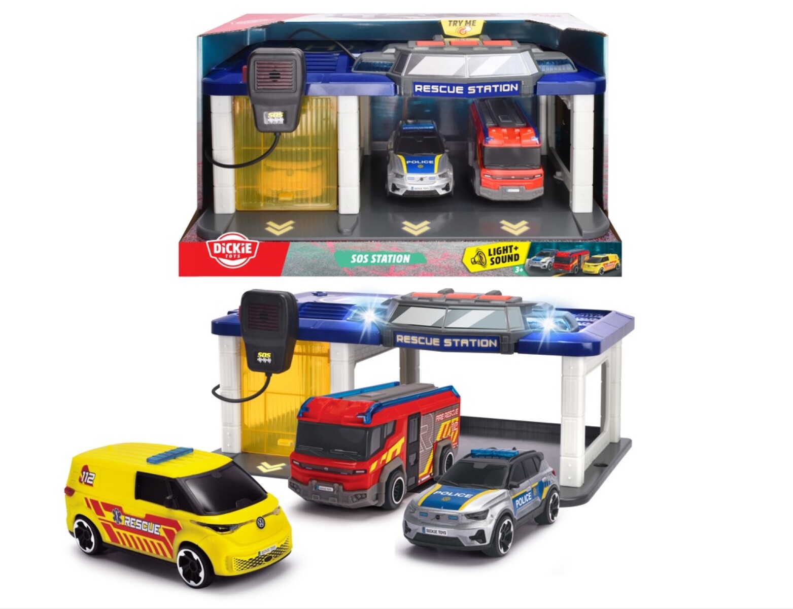 Estación Rescate Dickie Toys Luces Sonidos y 3 Vehículos 
