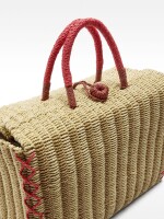 Cesta Tote Rectangular De Efecto Rafia natural