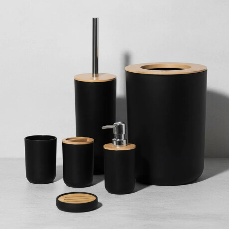 Set De Baño Completo Moderno 6 Piezas Bambú y Plástico Negro