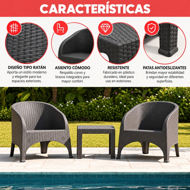 Juego de 2 sillones Olivia + Mesa 43x43 GRIS