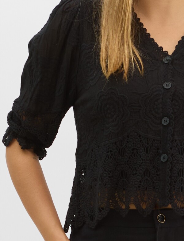Blusa Bordada Puntilla NEGRO
