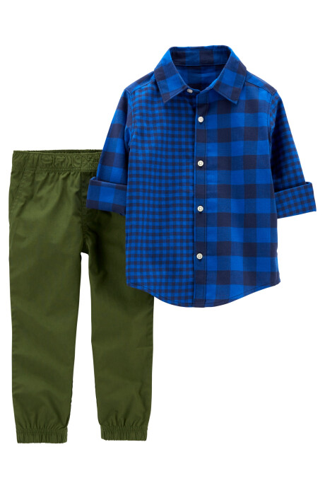 Set dos piezas pantalón y camisa diseño a cuadros de algodón Sin color