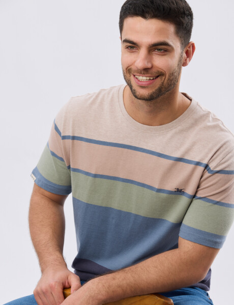 REMERA RAYADA DE ALGODÓN Beige