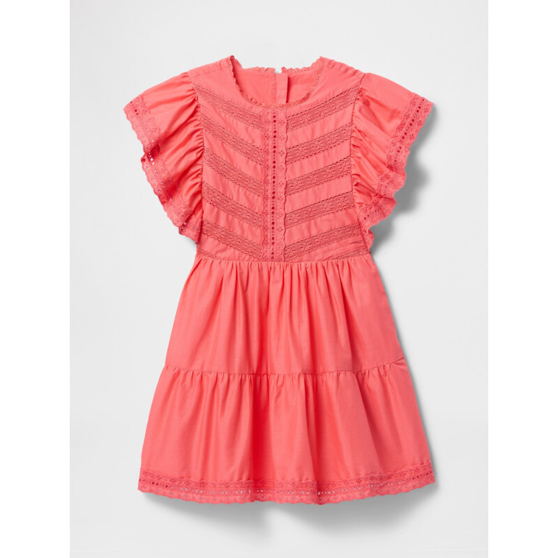 SS RUFFLE WOV DRESS FRESH CORAL