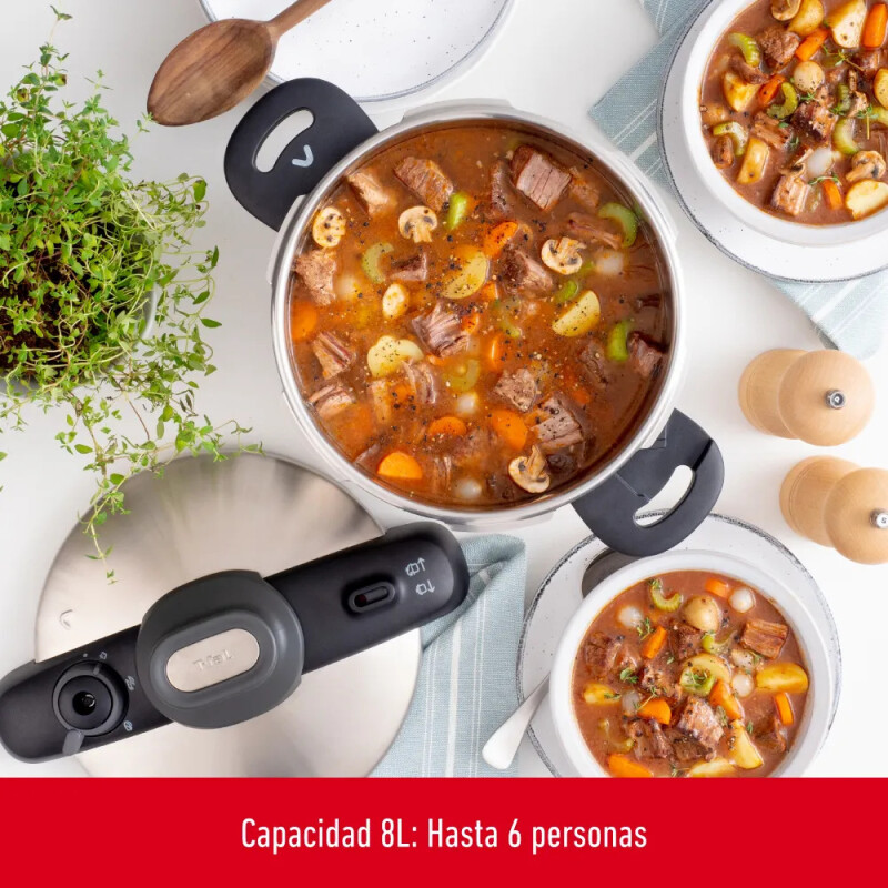 Olla a presión Tefal 8L acero inoxidable 5 sistemas de seguridad compatible inducción Olla a presión Tefal 8L acero inoxidable 5 sistemas de seguridad compatible inducción