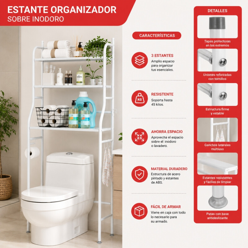 Estante organizador sobre inodoro mueble 1,55 mts BLANCO