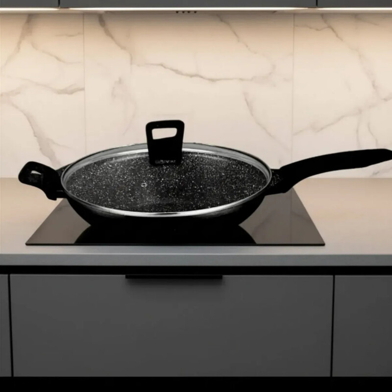 Wok con tapa de vidrio Comet Nuova de 32cm Negro