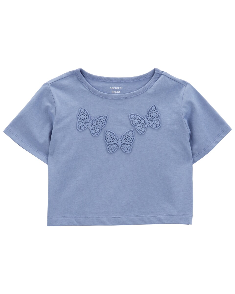 Remera de algodón con mariposas bordadas 