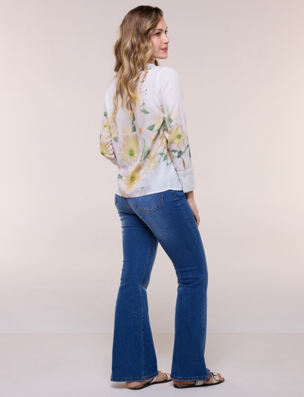 Blusa De Caída Fluida Con Escote Redondo CRUDO/MULTI