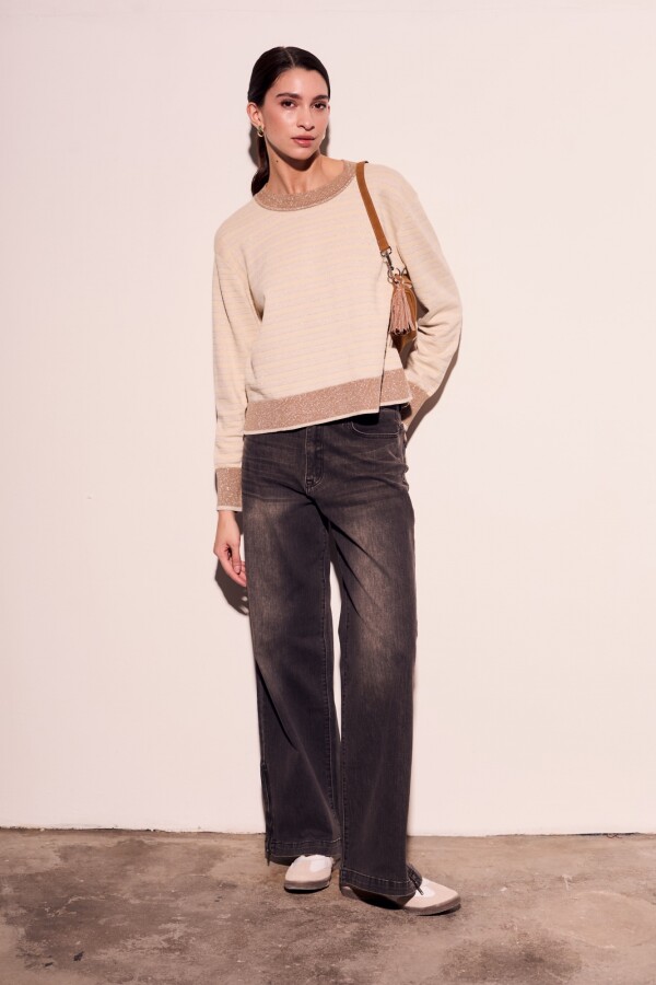 Sweater Rayado Lurex Nácar