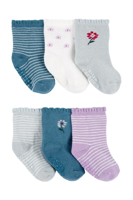 Pack seis pares de medias de algodón, diseño floral Pack seis pares de medias de algodón, diseño floral