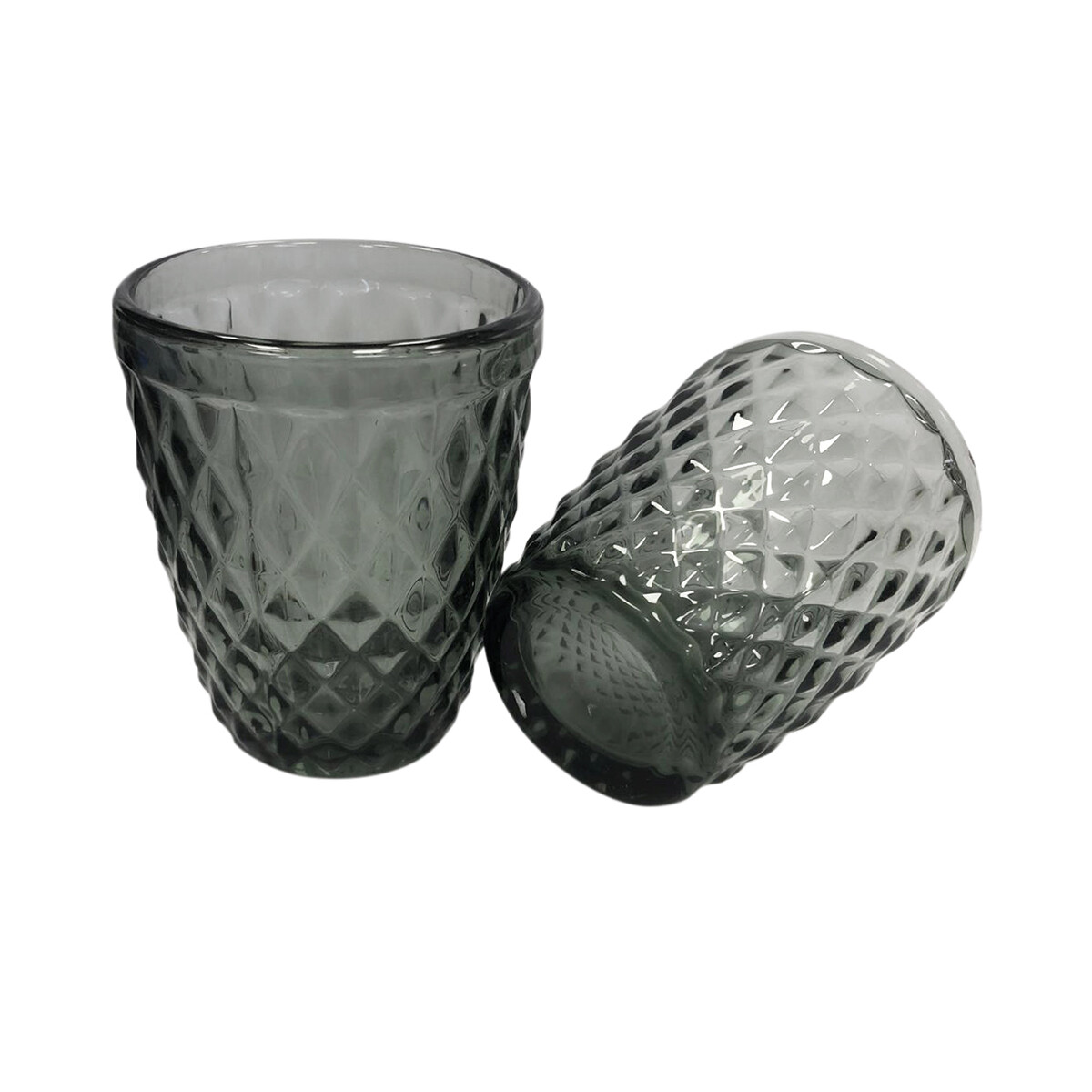 Set x 6 Vasos Vidrio con Relieve 260 ml - GRIS 