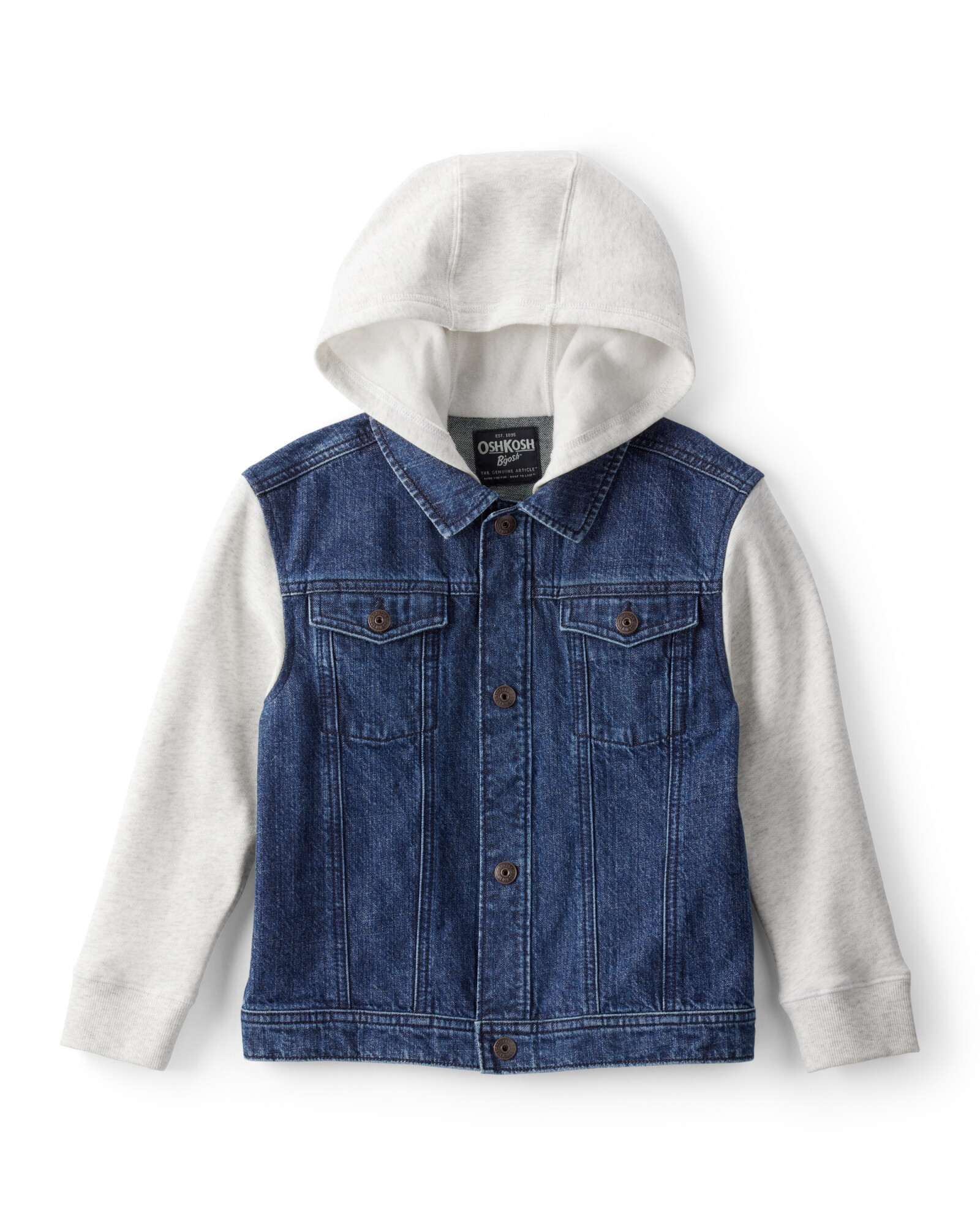 Campera jean con capucha y mangas de algodón Campera jean con capucha y mangas de algodón