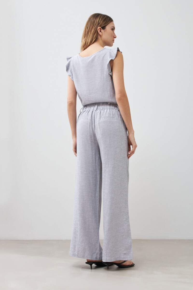 Pantalón ancho de lino con tajos gris melange