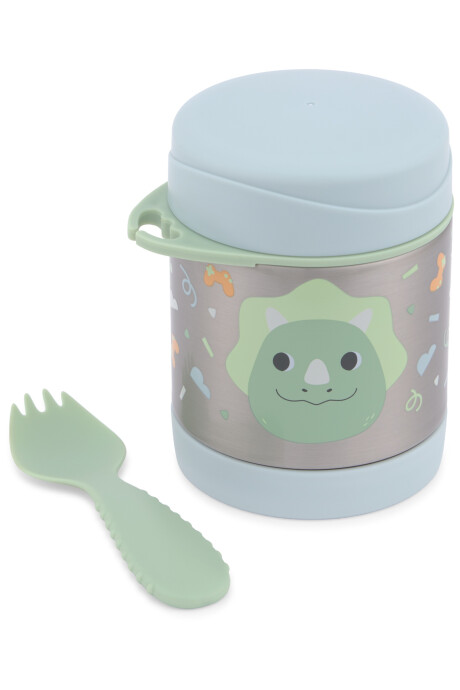 Tupper de acero inoxidable con cubierto, diseño dino Sin color