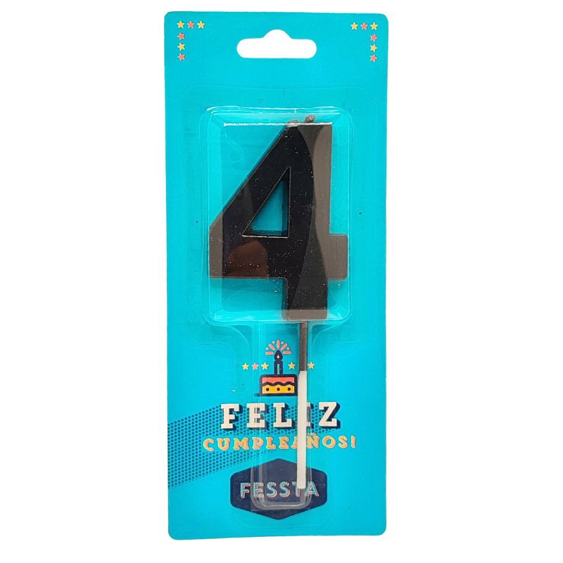 Vela Número 3D Grande Negro CUATRO