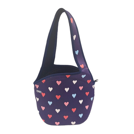 Lunchera de Neopreno Brio Lovely Bolso Térmico con Correa Azul Corazones Multicolores