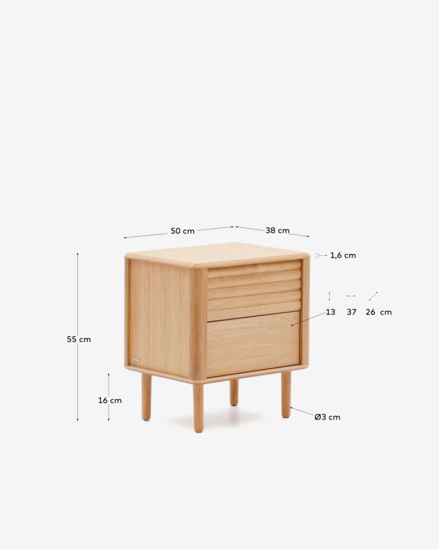 Mesita de noche Lenon 2 cajones de madera y chapa de roble 50 x 55 cm FSC MIX Credit Mesita de noche Lenon 2 cajones de madera y chapa de roble 50 x 55 cm FSC MIX Credit