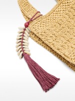 Bolsa Tote Efecto Rafia Con Detalle De Conchas Colgante S natural
