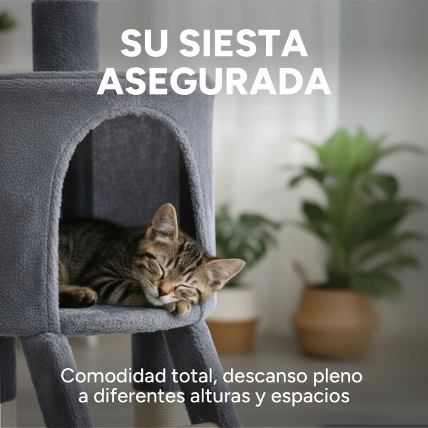 Rascador Torre 5 Niveles En Felpa Y Sisal Para Gato Juego Gris Oscuro