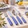 Set de Cubiertos Acero Inoxidable 24 Piezas Mango Rayas Azul
