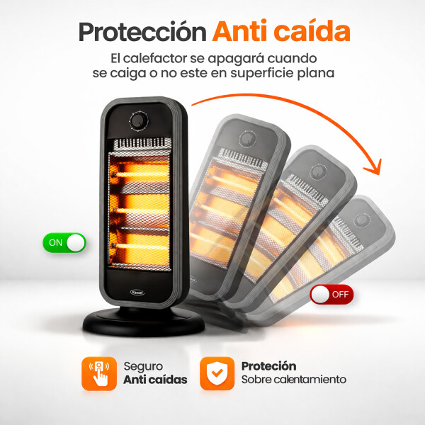 Estufa Kassel Ks-qz6 3 Cuarzos Oscilante 1200w ESTUFA KASSEL 3 CUARZOS NEGRA KS-QZ6