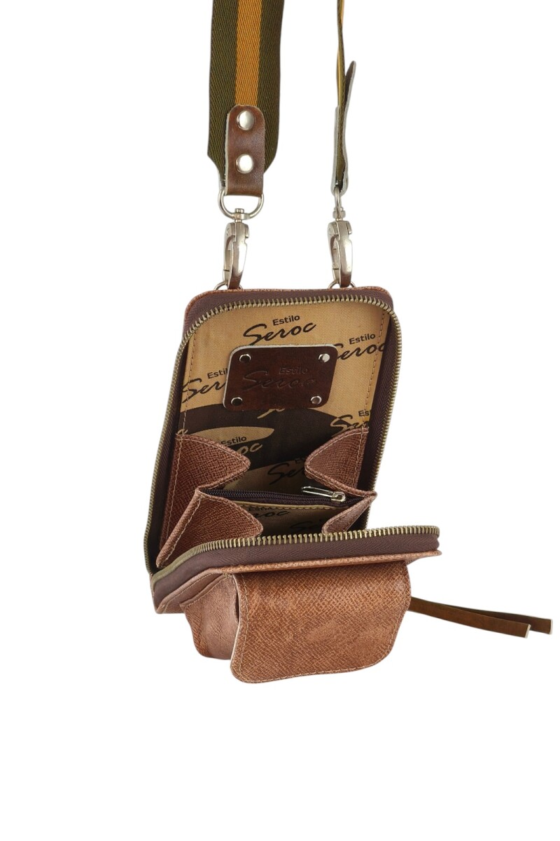 Porta celular con monedero y tarjetero interior Marron