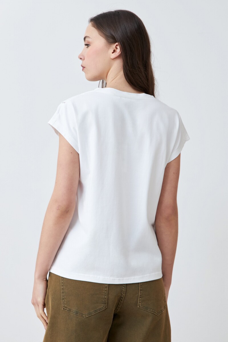 Remera escote en V con vainillas blanco