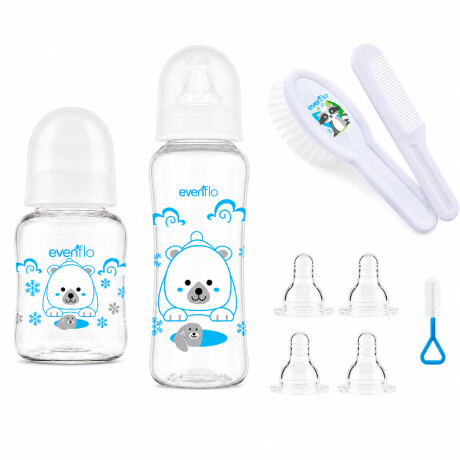 Set Evenflo 2 Mamaderas 120/240ml + Tetinas + Peine Cepillo Blanco