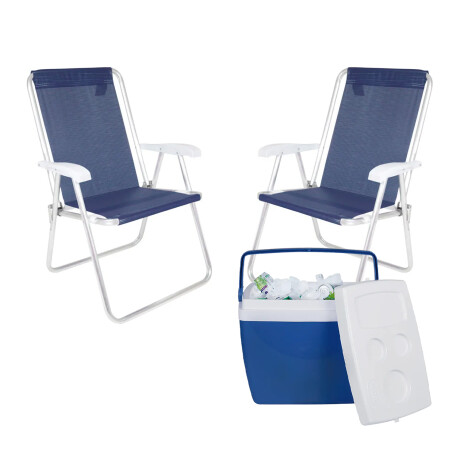 Set Playa Sillax2 Alta Conforto Sannet + Conservadora 34 Lts Azul Marino